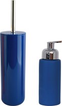 MSV Toiletborstel in houder 38 cm/zeeppompje 250 ml set Moods - kunststof/keramiek - blauw