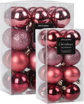 Kleine kerstballen - 40x st - 3 en 5 cm - roze - kunststof - kerstversiering