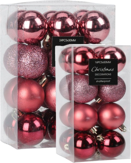 Kleine kerstballen 40x st 3 en 5 cm roze kunststof