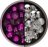 Decoris kerstballen - 74x st - zilver en paars - 6 cm - kunststof