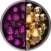 Decoris kerstballen - 74x st - goud en paars - 6 cm - kunststof