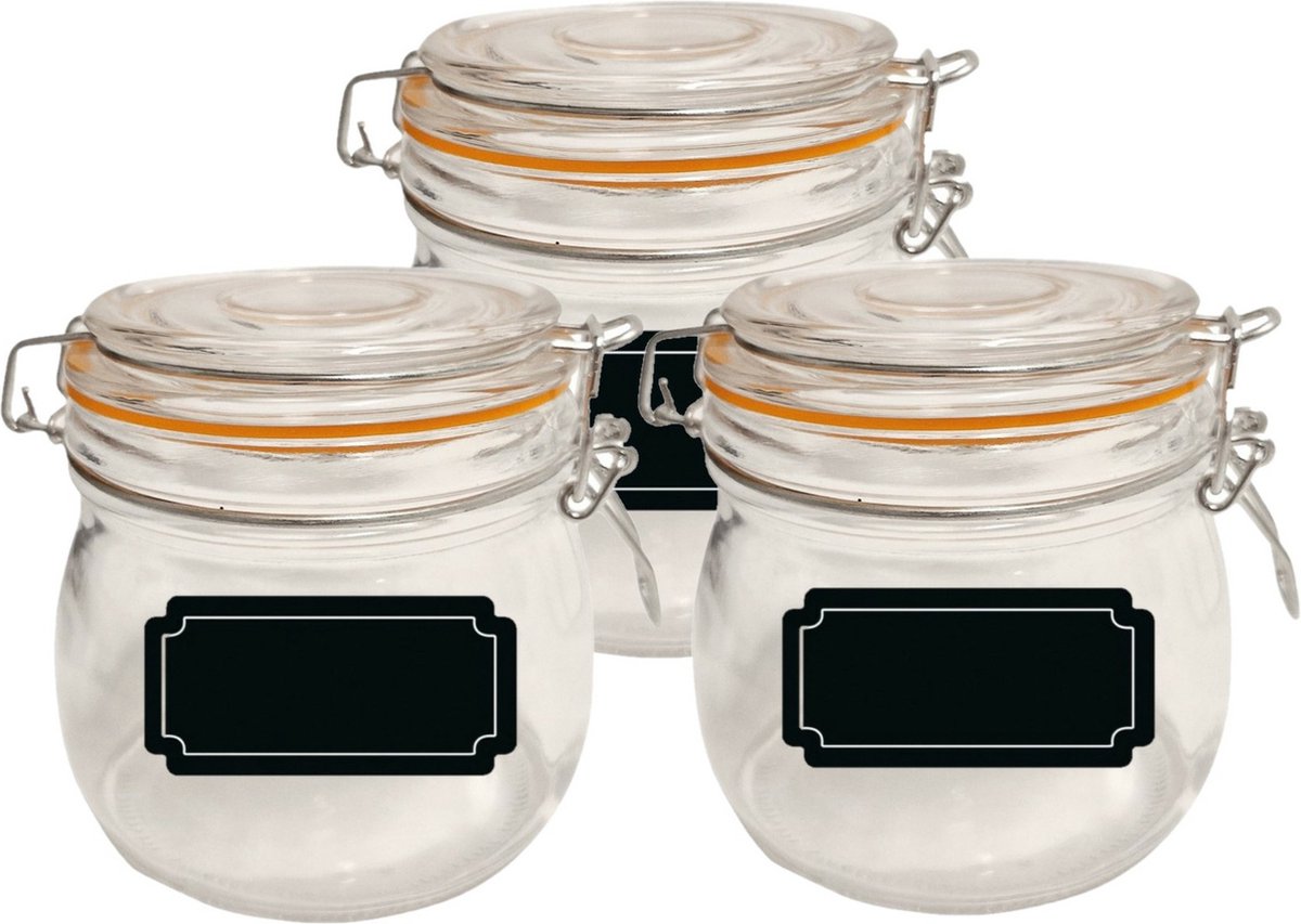 Weckpot/inmaakpot - 4x - 500 ml - glas - met beugelsluiting - incl. etiketten