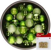 Boules de Noël - 48x pcs - vert pomme - 6 cm - plastique - avec crochets boules de Noël dorés