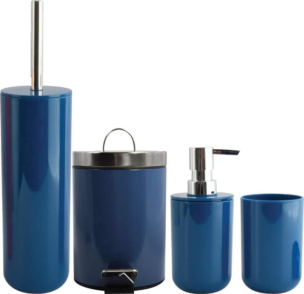 MSV Toiletborstel in houder/beker/zeeppompje/pedaalemmer set Moods - kunststof/metaal - donkerblauw