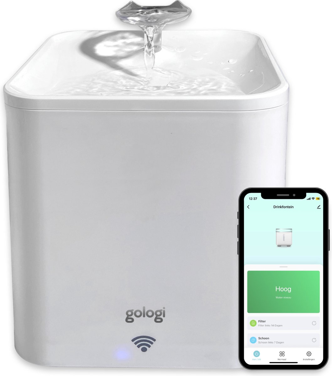 Gologi drinkfontein kat/hond - Slimme waterfontein met app - Met sensor - Smart & UV Sterilisatie - 2,2L - Wit