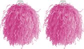 Cheerballs/pompoms - 6x - roze - met franjes en ring handgreep - 33 cm
