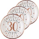 Verjaardag feest bordjes leeftijd - 50x - 30 jaar - rose goud - karton - 22 cm - rond