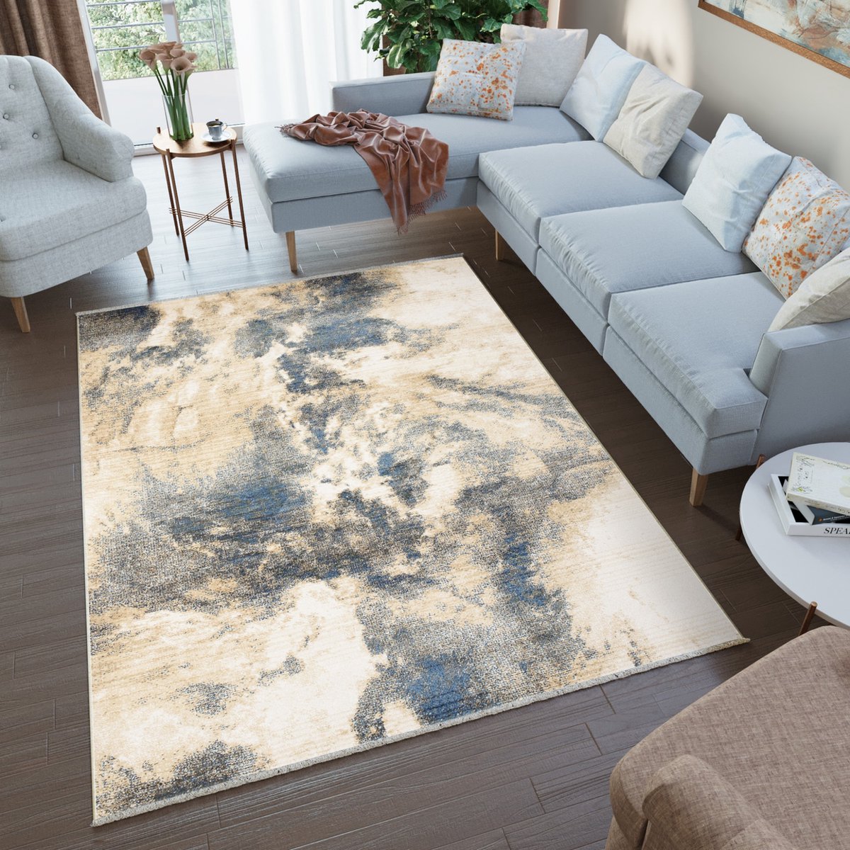 Tapiso Rivoli Vloerkleed Beige Woonkamer Tapijt Maat- 160x225 Beige Blauw