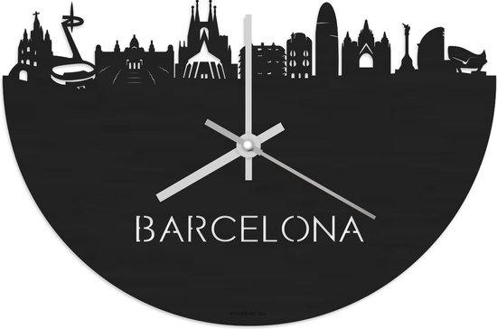 Skyline Klok Barcelona Zwart hout - Ø 40 cm - Stil uurwerk - Wanddecoratie - Meer steden beschikbaar - Woonkamer idee - Woondecoratie - City Art - Steden kunst - Cadeau voor hem - Cadeau voor haar - Jubileum - Trouwerij - Housewarming -