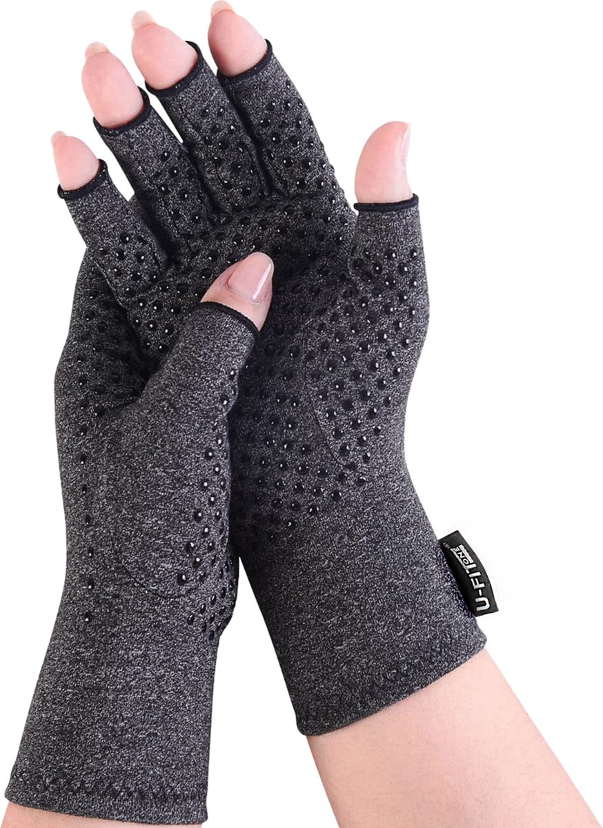 U Fit One 1 Paar Anti Slip Therapeutische Reuma Handschoenen - Artritis Compressie Handschoenen - Grijs - Maat S