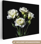 Canvas Schilderij Bloemen - Rozen - Wit - Botanisch - Zwart - 120x90 cm - Wanddecoratie