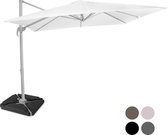VONROC Premium Zweefparasol Pisogne 300x300cm - Duurzame parasol - Combi set incl. 4 vulbare premium parasoltegels – 360 ° Draaibaar - Kantelbaar – UV werend doek – Wit – Incl. beschermhoes