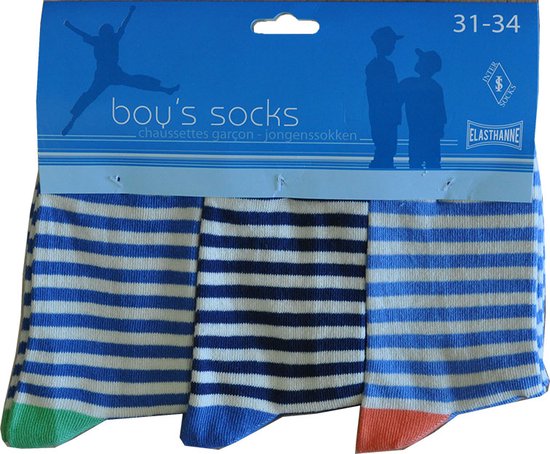 Jongens sokken - katoen 6 paar - summer15 - maat 39/42 - assortiment multicolor/blauw - naadloos