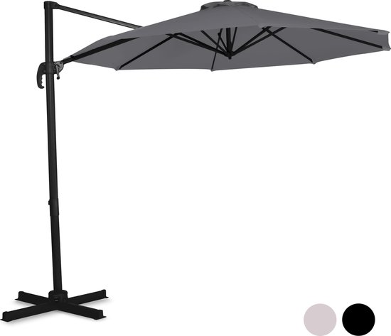 VONROC Premium Zweefparasol Bardolino Ø300cm – Duurzame parasol – 360 ° Draaibaar - Kantelbaar – UV werend doek - Grijs – Incl. beschermhoes