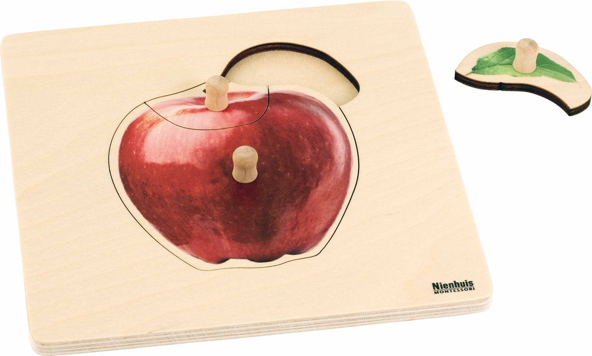 Nienhuis Montessori Kinderpuzzel Appel - Houten speelgoed - Houten puzzel - Educatief speelgoed - Fruit puzzel - 3 stukjes - Vanaf 2 jaar