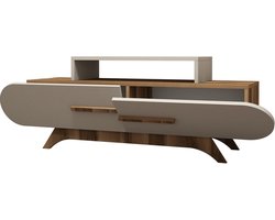 TV Meubel - Stijlvol Gebroken Wit & Walnoot - Ruimtebesparend 145x49,8x36,8cm - Duurzaam Melamine