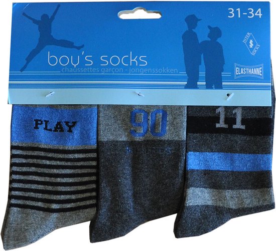 Jongens sokken - katoen 6 paar - play - assortiment blauw/grijs - naadloos