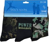 Jongens sokken - katoen 6 paar - power - maat 31/34 - assortiment marine/kaki - naadloos
