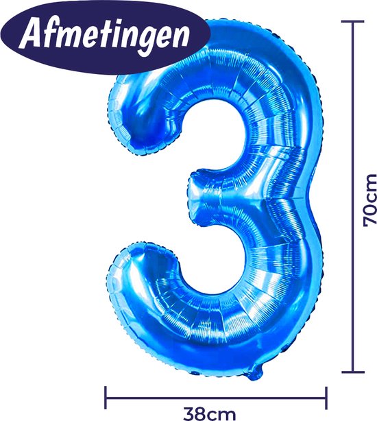 5 stuks folieballonnen verjaardag, ballonnen cijfer 3, ballon