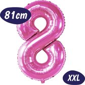 Cijfer Ballonnen - Ballon Cijfer 8 - 70cm Fuchsia Roze - Folie - Opblaas Cijfers - Verjaardag - 8 jaar, 18 jaar, 80 jaar - Versiering