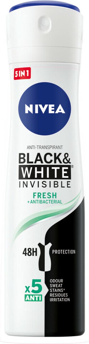NIVEA Invisible For Black & White Fresh - 6 x 150 ml - Voordeelverpakking - Deodorant Spray - NIVEA