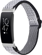 By Qubix Geschikt voor Fitbit Inspire 2 Elastische solo loop nylon bandje - Zwart - wit Smartwatchbandje bandje Armband Polsband Strap Band Watchband
