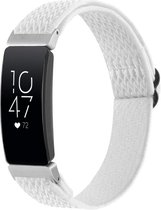 By Qubix Geschikt voor Fitbit Inspire 2 Elastische solo loop nylon bandje - Wit Smartwatchbandje bandje Armband Polsband Strap Band Watchband