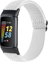 By Qubix - Geschikt voor Fitbit Charge 5 - Fitbit Charge 6 Elastische solo loop nylon bandje - Wit - Smartwatch Band - Horlogeband - Polsband