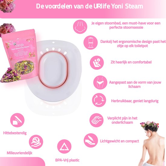 URlife® - Vaginale Stoombad- Helpt tegen Schimmelinfecties, Geur en meer- Vaginale Gezondheid- Vaginale Verzorging + Reiniging- Vagina Douche / Bad- Roze - URlife