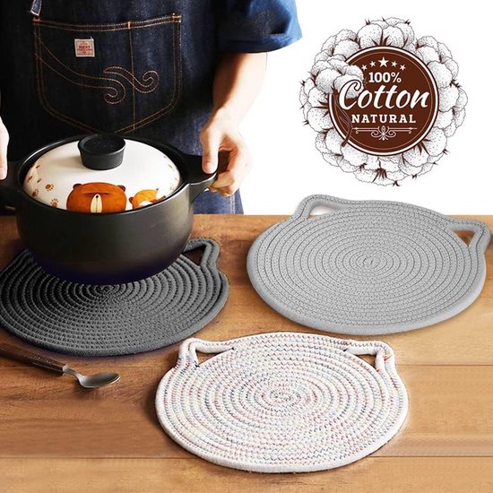 Set van 3 placemats leuk in katten dicht geweven, placemat gevlochten