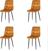 Nuvolix velvet eetkamerstoelen set van 4 - Los Angeles - eetkamerstoel - velvet stoel - cognac