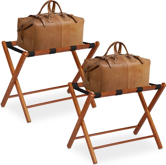 Relaxdays kofferrek inklapbaar - set van 2 - hout - bagagerek - kofferstandaard - 30 kg