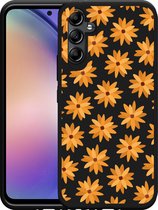 Cazy Hoesje Zwart geschikt voor Samsung Galaxy A54 Oranje Bloemen