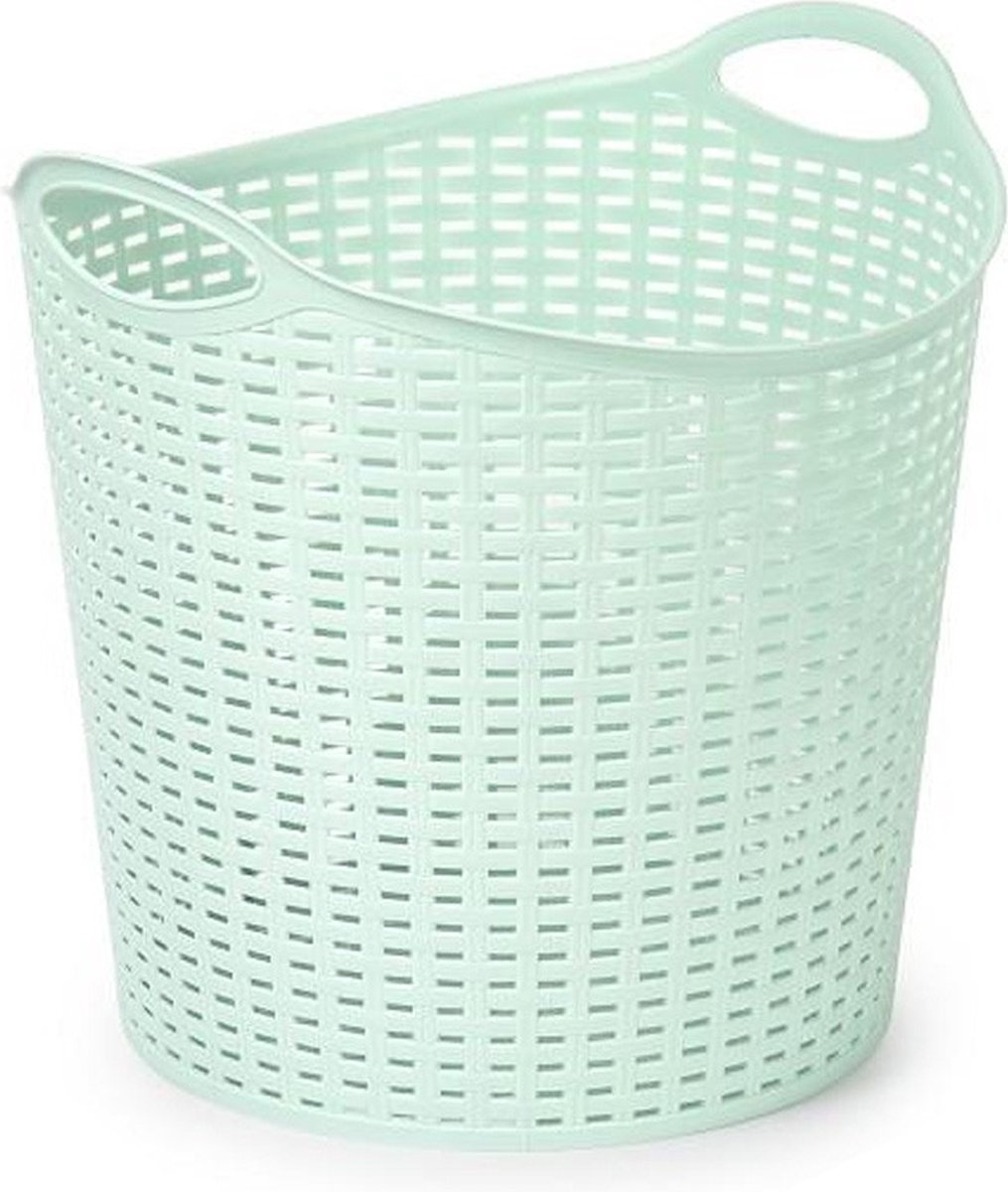 Goedkoopste Plasticforte Gevlochten wasmand/opbergmand - flexibel - lichtgroen - 27 liter - rond - kunststof - 40 x 37 cm