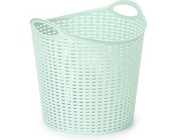 Plasticforte Gevlochten wasmand/opbergmand - flexibel - lichtgroen - 27 liter - rond - kunststof - 40 x 37 cm