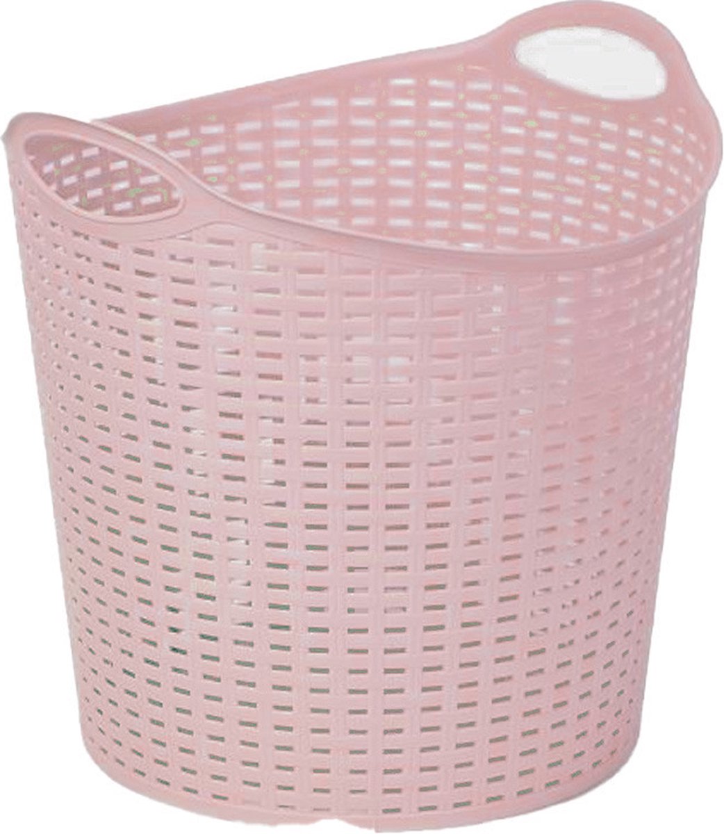 Goedkoopste Plasticforte Gevlochten wasmand/opbergmand - flexibel - roze - 27 liter - rond - kunststof - 40 x 37 cm