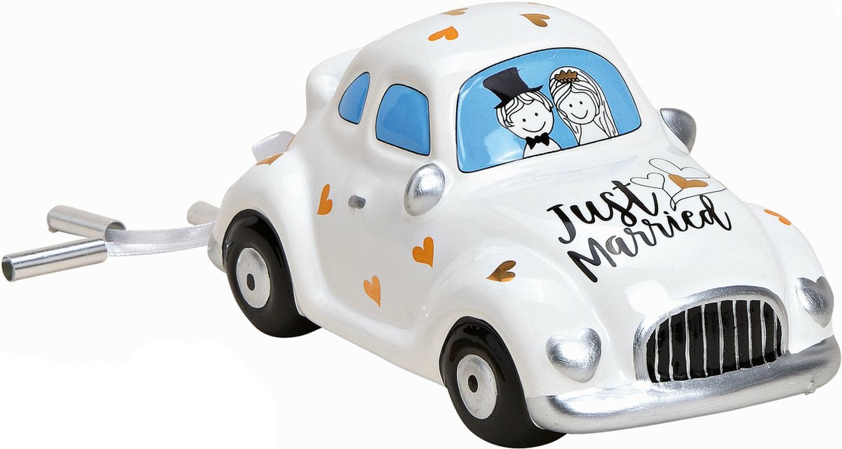 CEPEWA Just Married spaarpot - Keramiek auto in bruiloft thema - 16 x 8 cm