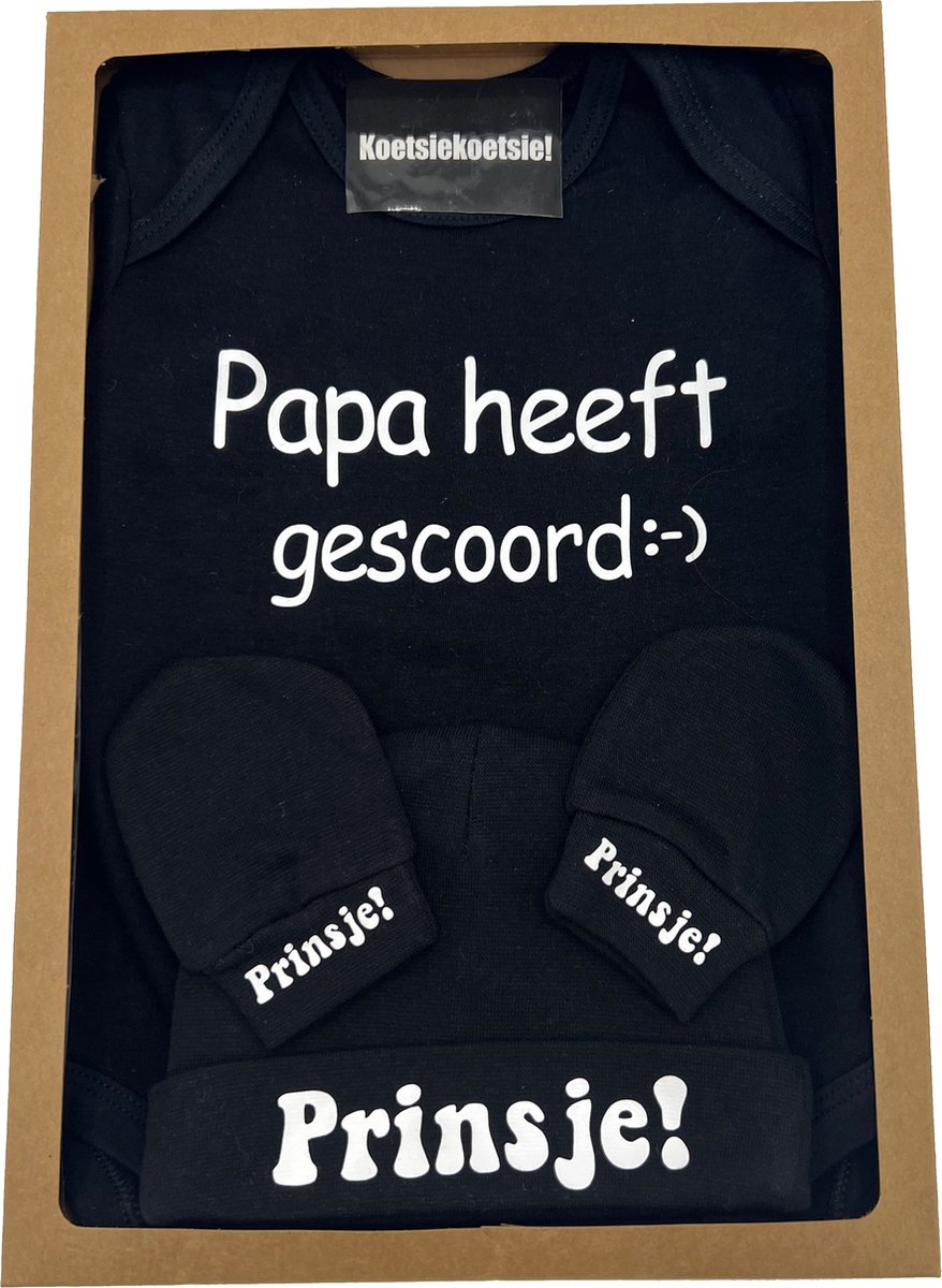 Kraamcadeau romper - baby muts - baby handschoentjes - kan ook rechtstreeks als cadeau worden verstuurd