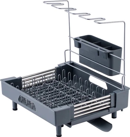 Égouttoir à vaisselle extensible - Égouttoir à vaisselle avec égouttoir - Égouttoir à vaisselle - Extensible à 48,5*35,5*36cm - Égouttoir à vaisselle avec verres et porte-couverts - Zwart
