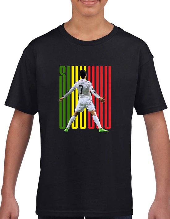 Cristiano Ronaldo - SIUU - - Kinder shirt met tekst- Kinder T-Shirt - Zwart - Maat 134/140 - T-Shirt leeftijd 9 tot 10 jaar - Grappige teksten - Cadeau - Shirt cadeau - Voetbal tekst- verjaardag -