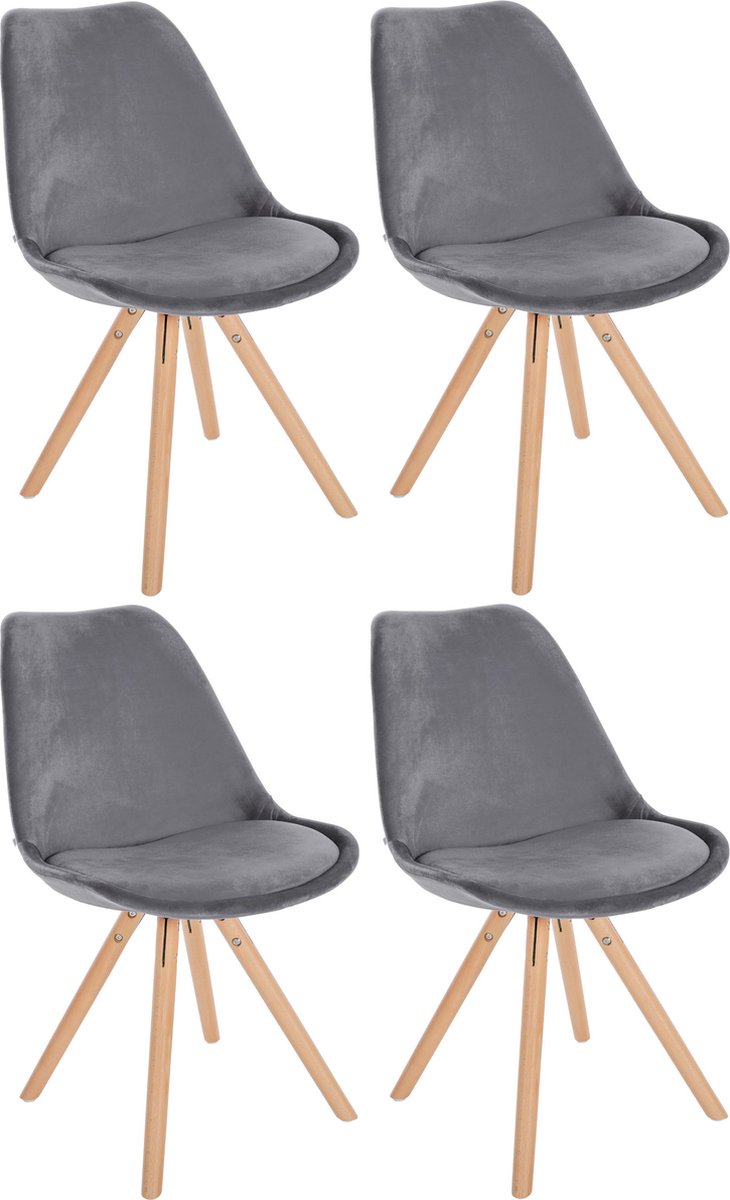 CLP Sofia Set van 4 Eetkamerstoelen - Zonder armleuning - Velvet - Fluweel - grijs natura (ronde)
