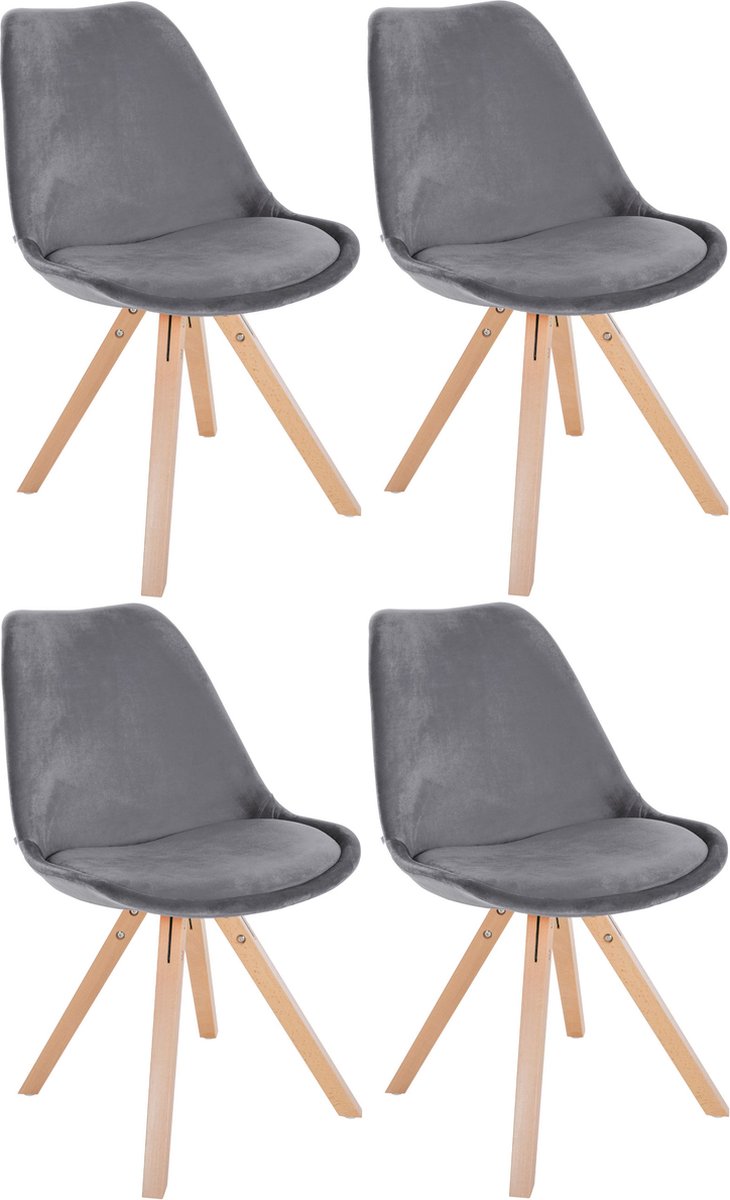 CLP Sofia Set van 4 Eetkamerstoelen - Zonder armleuning - Velvet - Fluweel - grijs natura (vierkant)