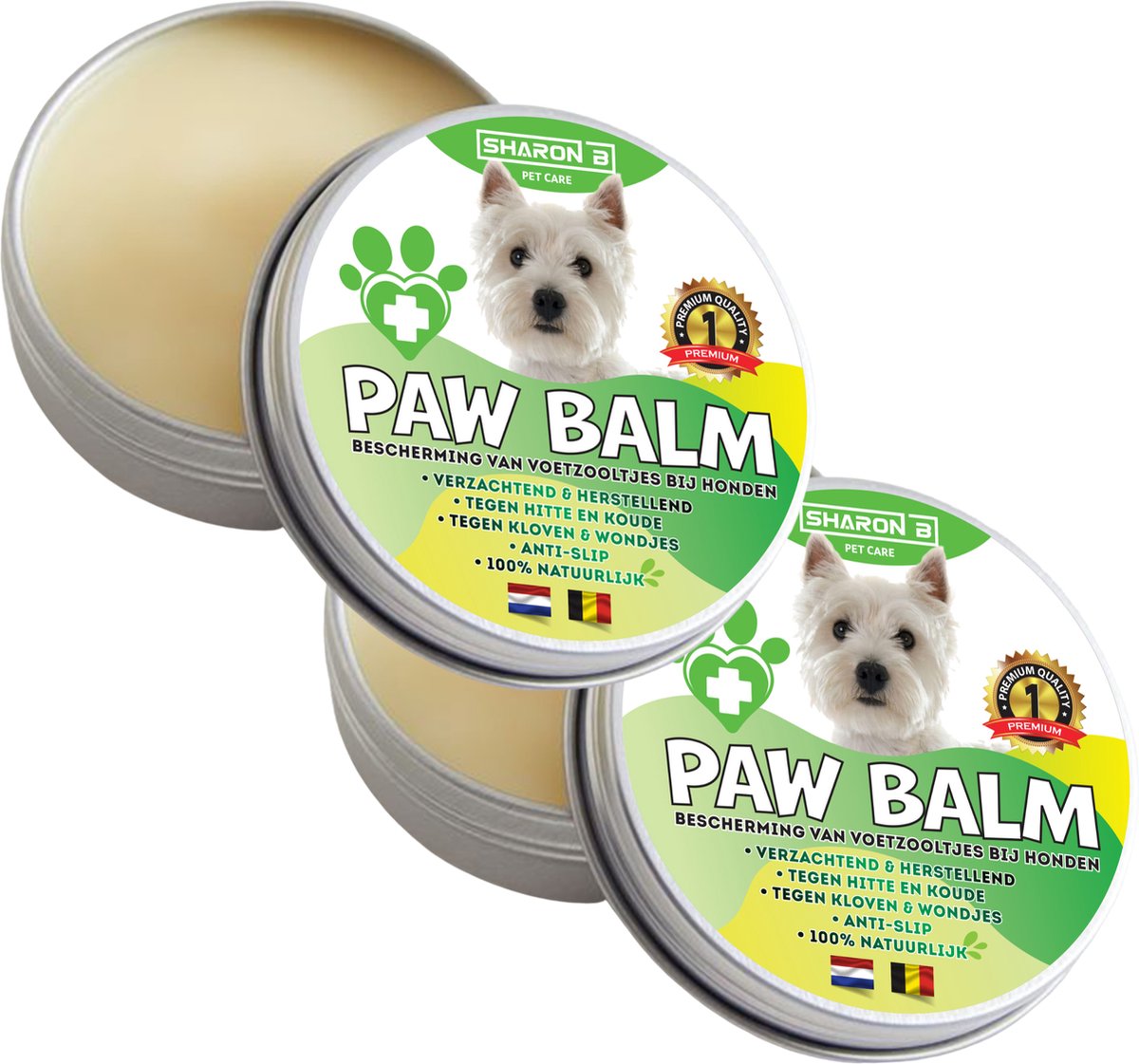 Sharon B - Paw Balm - Honden <10kg - Potenbalsem Hond, Beschermt Voetzooltjes tegen Kloven, Wondjes, Ontstekingen - Antislip - 60 ml - 2 Stuks