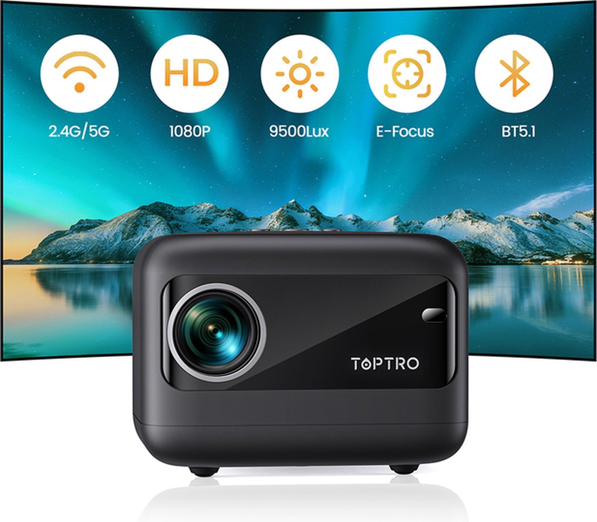 Toptro TR25 - Projector - Draagbaar - 1080P - Smart TV - 9500 Lumen