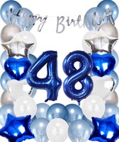 Snoes Ballonnen 48 Jaar Set Mega Blauw Zilver Ballon - Compleet Feestpakket Cijferballon 48 Jaar - Verjaardag Versiering Slinger Happy Birthday – Folieballon – Latex Ballonnen - Helium Ballonnen