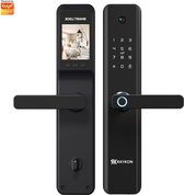 Raykon Slim Deurslot met Vingerafdruk voor Binnendeur - Slimme Deurklink met Camera voor Buitendeur - Intelligent Smart Lock met App - Zwart Slot met Code