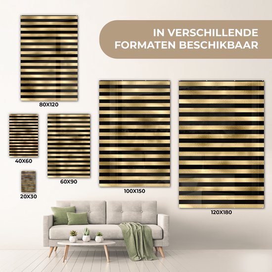 MuchoWow® Tableau en verre 60x90 cm - Peinture acrylique sur verre - Motifs - Rayures - Goud - Photo sur verre - Tableaux