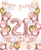 Snoes Ballonnen 21 Jaar Rose Gold White Dots - Compleet Feestpakket met cijfer ballon 21 Jaar - Verjaardag Versiering Slinger Happy Birthday – Folieballon – Latex Ballonnen - Helium Ballonnen - Rose Feestpakket