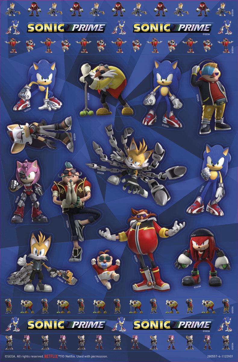 Sonic Prime stickers Totum XL super sticker set 7 vellen incl. luxe metallic en laser stickers 38 x 36 cm - cadeau jongens vanaf 4 jaar — afbeelding 2
