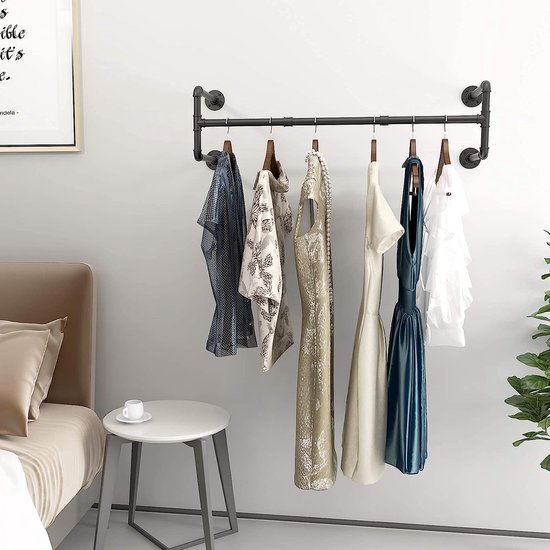 Kledingstang - Industrieel Design - Kledingroede Voor Aan De Muur 106cm Industrieel Stevig Metaal Zwart